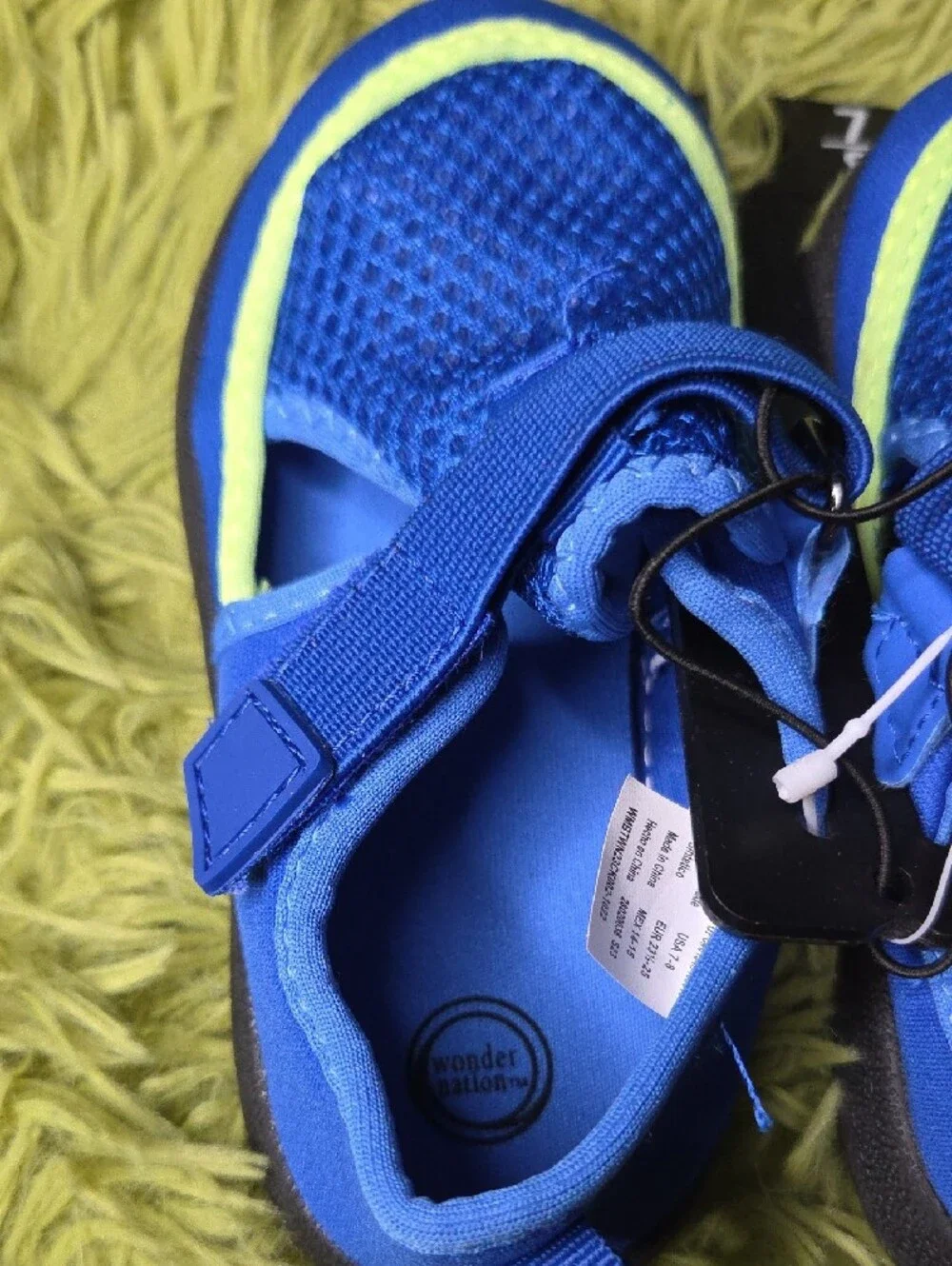 wonder nation Blue Mesh Water Shoes with Lime Accent